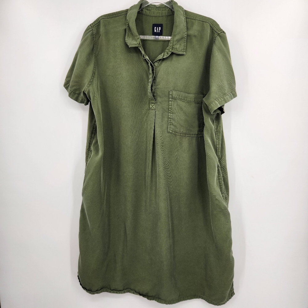 GAP Popover Shirt Dress Womens Size XXL Olive Green Short Sleeve
